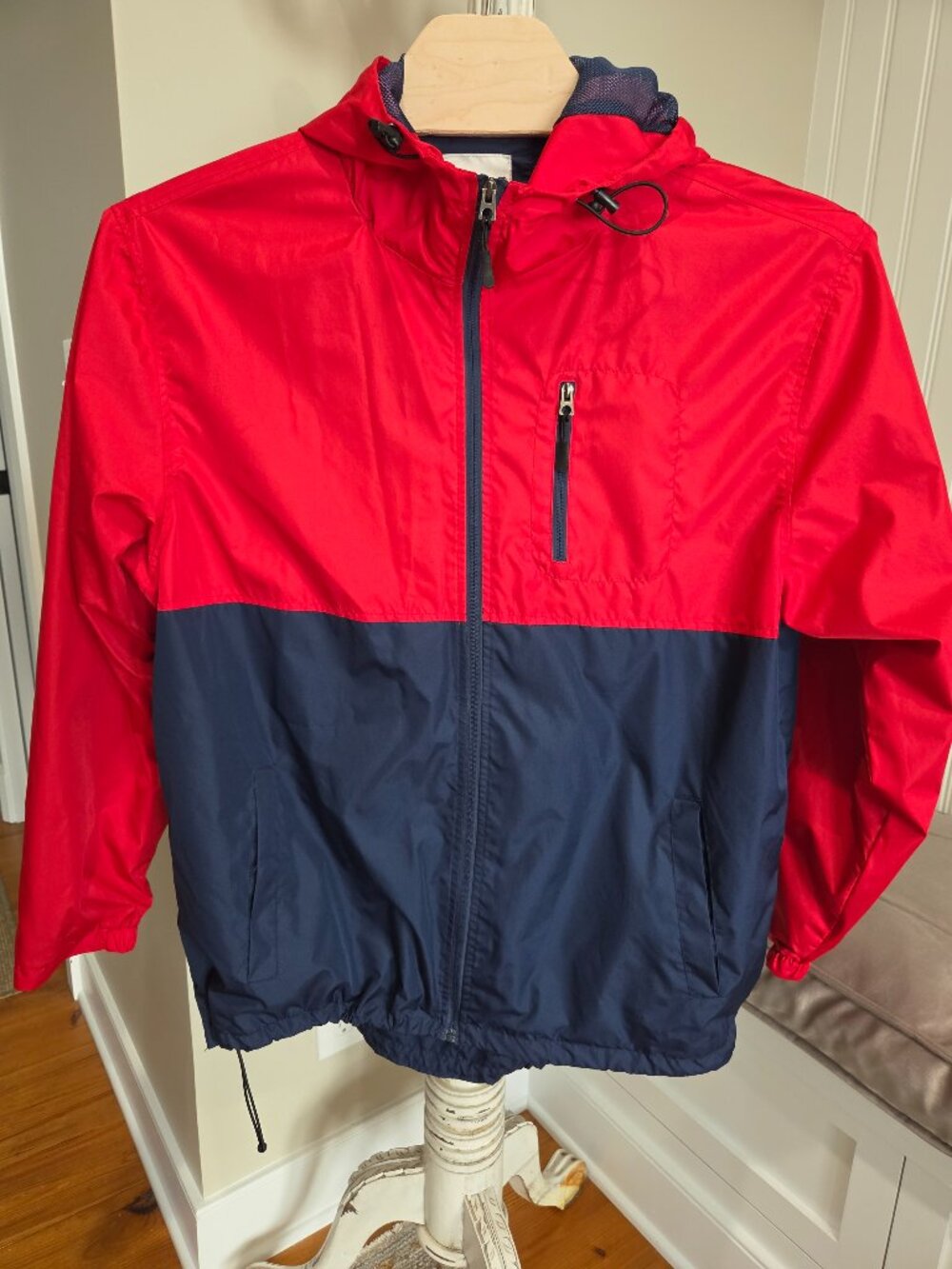 Men's US Surf Club Jacket XXL Full Zip Hooded Red Blue Colorblock Mesh Lined